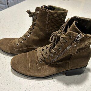 Women's Suede Olive/Brown Lucca Lane Cailyn Lace Up Boots Shoes SZ 9M utility